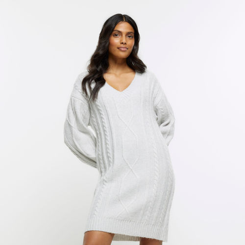 River Island Womens Grey Cable Knit Jumper Mini Dress