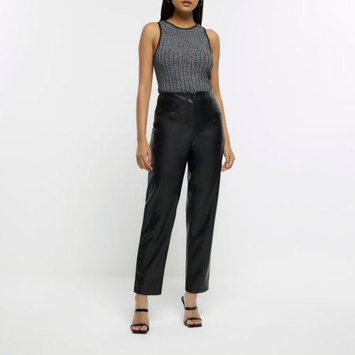 Black faux leather bum sculpt flared trousers