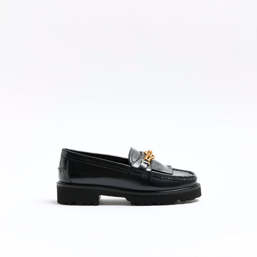 River Island Womens Black Chain Leather Loafers