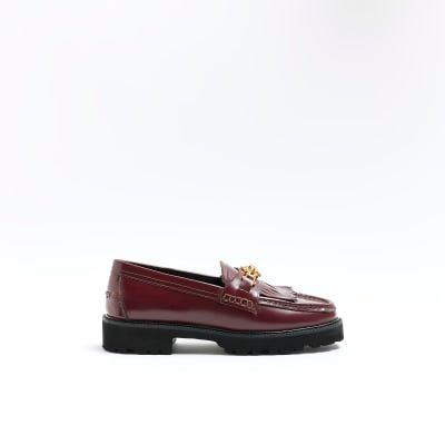 River Island Womens Red Chain Leather Loafers 22.00 Buchanan