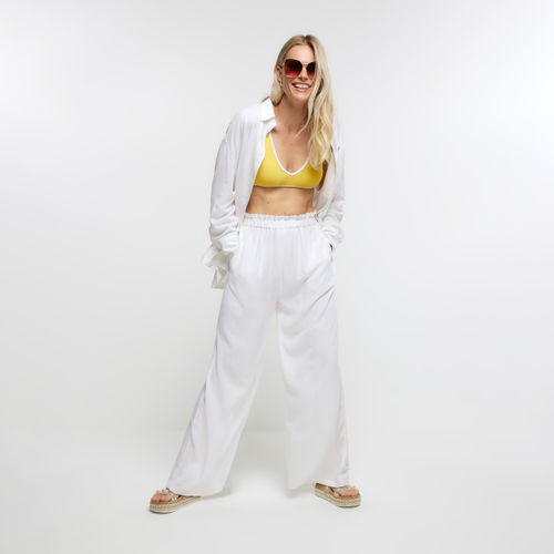 River Island Womens White Wide Leg Trousers With Linen