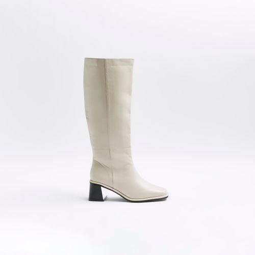 River Island Womens Cream High Leg Heeled Boots