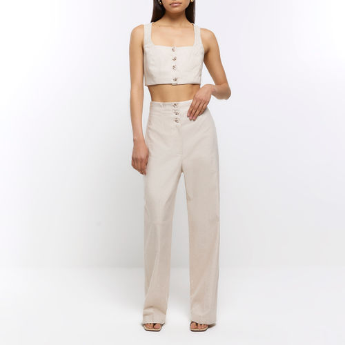 Womens Beige Wide Leg Trousers