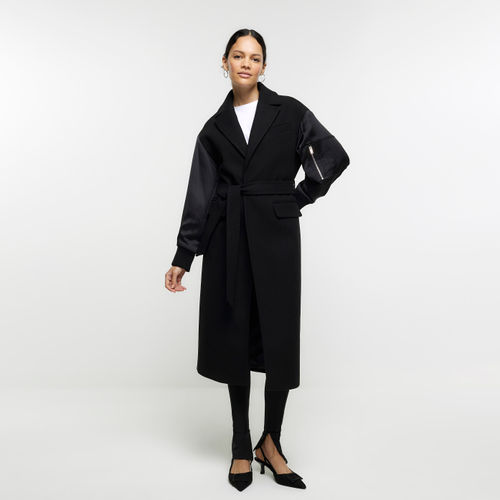 River Island Womens Black Belted Bomber Sleeve Coat