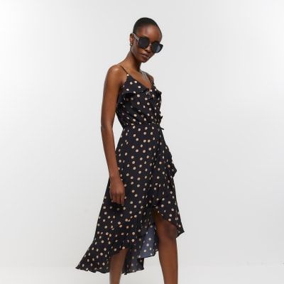 River Island Womens Black Spot Wrap Midi Dress 35.00 Buchanan