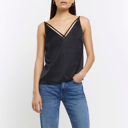 Black satin shell strap cami top