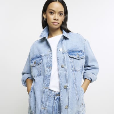 RIVER ISLAND Frill Shoulder Denim Jacket - Blue | Editorialist