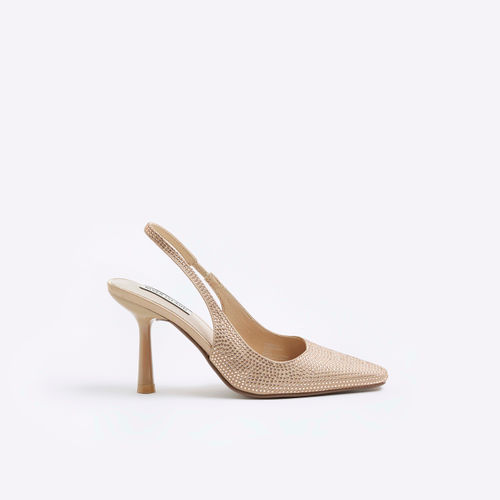 River Island Womens Beige Diamante Heeled Court Shoes