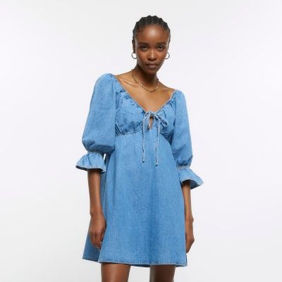 Zara denim top puff sleeve dress