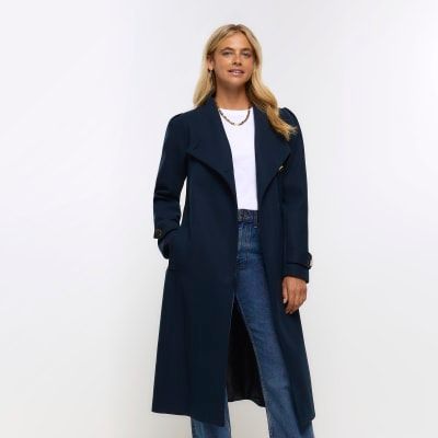 Womens navy deals belted coat