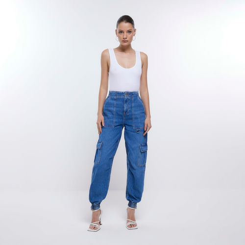 Blue cuffed cargo jeans