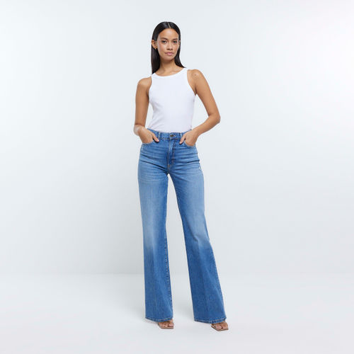 Blue Low Rise Wide Leg Jeans