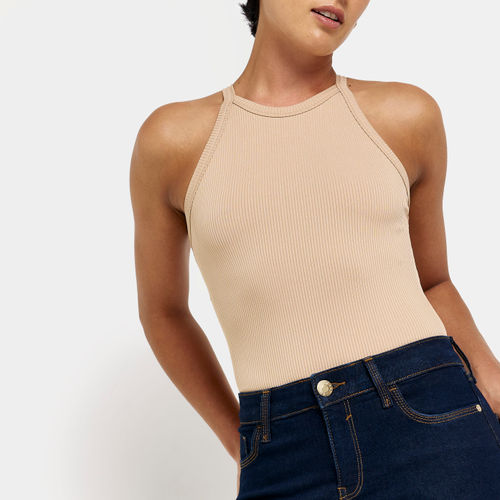 Petite Ribbed High Neck Bodysuit