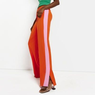 Checked Side Stripe Wide Leg Trousers