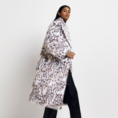 River island leopard shop print faux fur coat