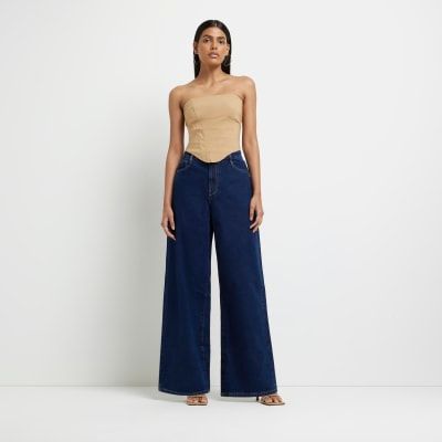 River Island Womens Navy Denim Wide Leg Jeans 25.00 Buchanan