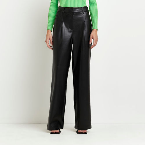 River Island faux leather straight leg pants in black