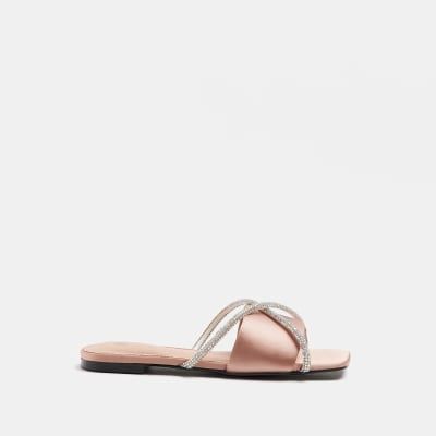 River Island Womens Pink Satin Diamante Sandals 20.00