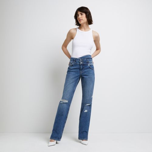 Ripped High-Waisted Straight Leg Jeans