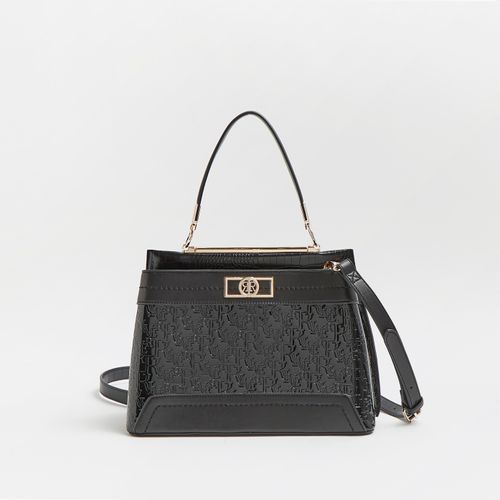 River Island Black Patent Ri Monogram Embossed Tote Bag