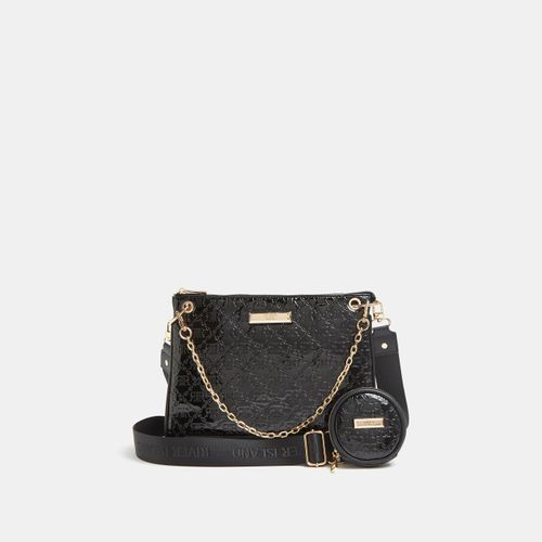 Black embossed RI monogram cross body bag