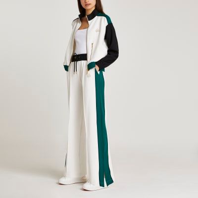 River Island Womens Cream stripe wide leg joggers Compare