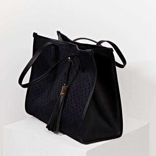 Black RI monogram jacquard shopper bag