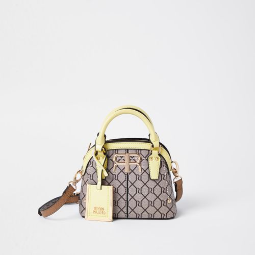 River Island monogram mini kettle bag in beige