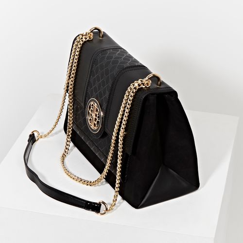 River Island Womens Black RI monogram gold chain shoulder bag