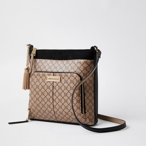 River Island Womens Black Monogram Cross Body Bag