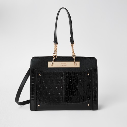 Buy River Island Black Embossed Patent Shopper Bag from the Next