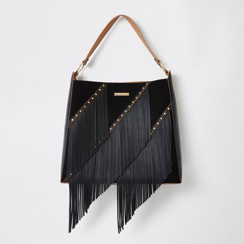 River Island Womens Black tassel front slouchy handbag