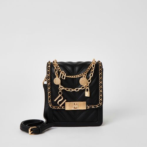 River Island embossed boxy cross body bag in black