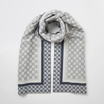 River Island Womens Grey RI checkerboard monogram scarf | Compare