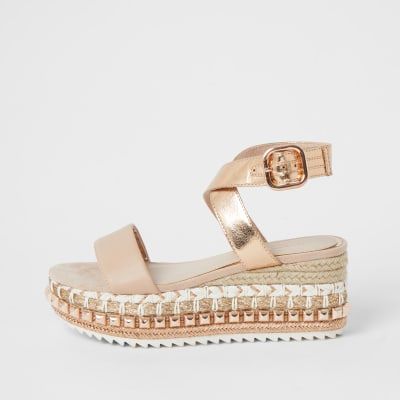 River Island Womens Rose Gold studded espadrille flatform sandals