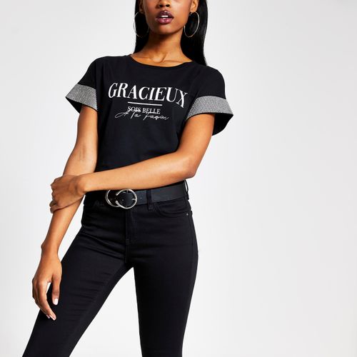River Island Womens Black 'Gracieux' diamante sleeve T-shirt | Compare |  Cabot Circus