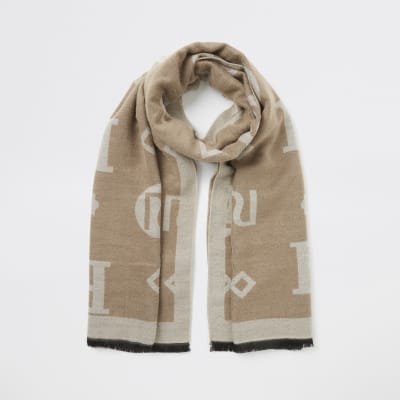 River Island Womens Beige RI monogram jacquard scarf | Compare