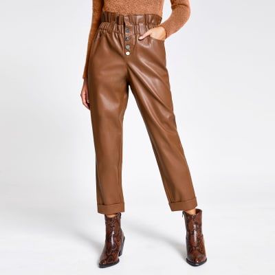 River Island Faux Leather Paperbag Pants In Black  idusemiduedutr