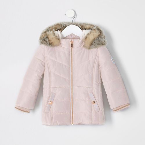 River Island Mini girls Pink faux fur trim padded coat | Compare | Union  Square Aberdeen Shopping Centre