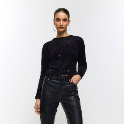 Womens black hotsell fluffy jumper