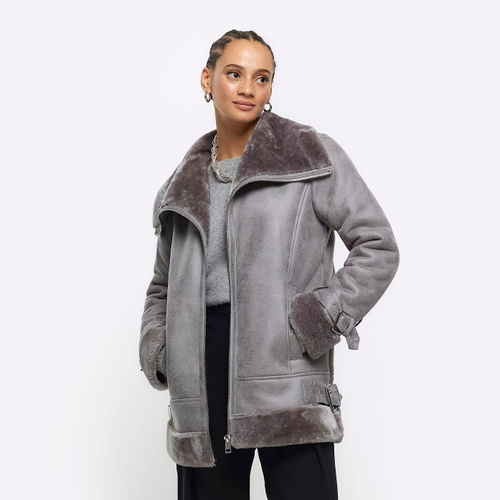 River Island Womens Grey Faux...