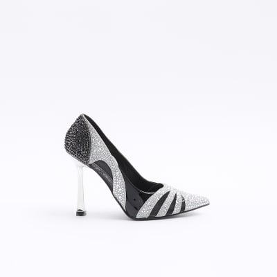 Ladies black sales diamante shoes