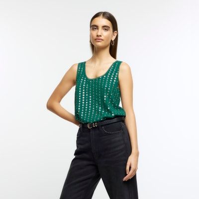 Green sequin tank top cheap