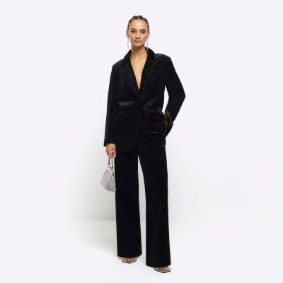 Ladies Trousers, Women Vintage Black Velvet Trousers Solid Color With  Pocket Straight Pants Autumn Baggy Wide Leg Trousers Elastic High Waist  Belt Flared Pants For Ladies Office Work Leisure Beach P :