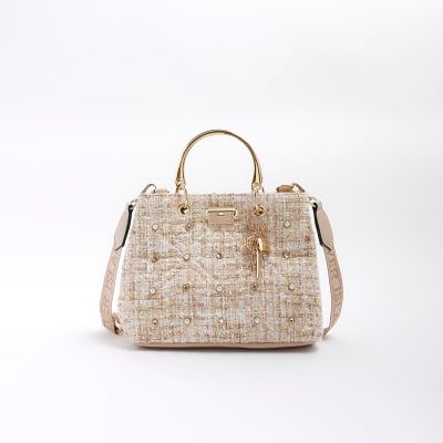 River Island Womens Cream Boucle Studded Tote Bag 35.00
