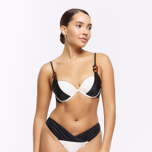 River Island Womens Black Fuller Bust Plunge Bikini Top