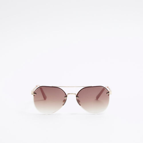 River Island Womens Gold Rimless Aviator Sunglasses