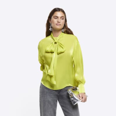 silver tie neck blouse