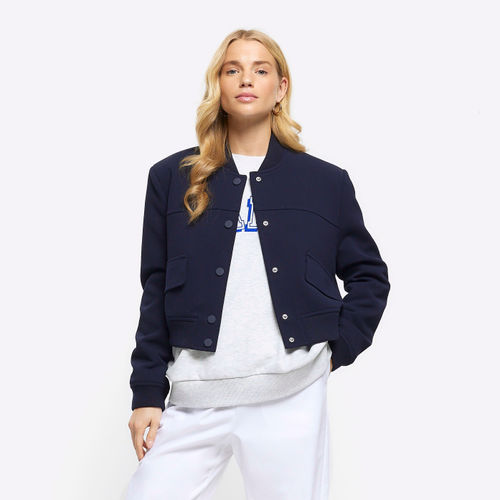 River Island Womens Navy Tailored Crop Bomber Jacket