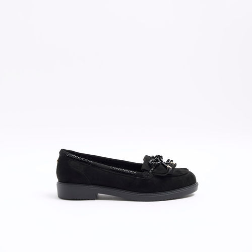 River Island Womens Black Plaited Bow Chunky Loafers